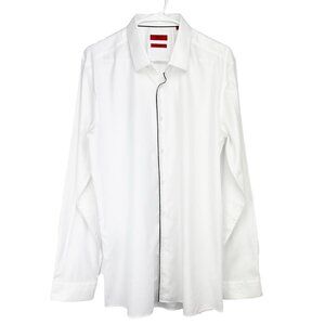 HUGO BOSS HUGO‎ Esmo Extra Slim Fit Contrast Placket White Shirt Size US 17.5